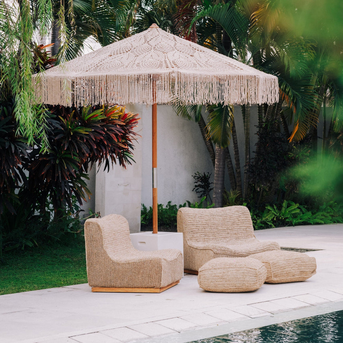 Handgeknoopte Parasol - Leafs - Crème 250cm - Handgeknoopte parasol - Todo Bien - livinglovely.nl