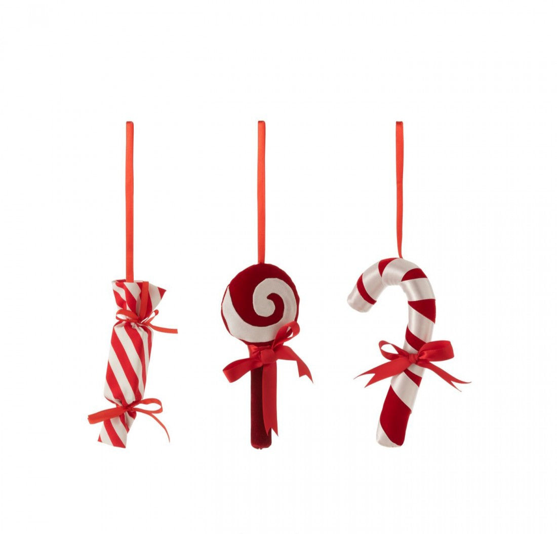 Colgador Caramelo de Tela Rojo/Blanco Set de 3 J-Line