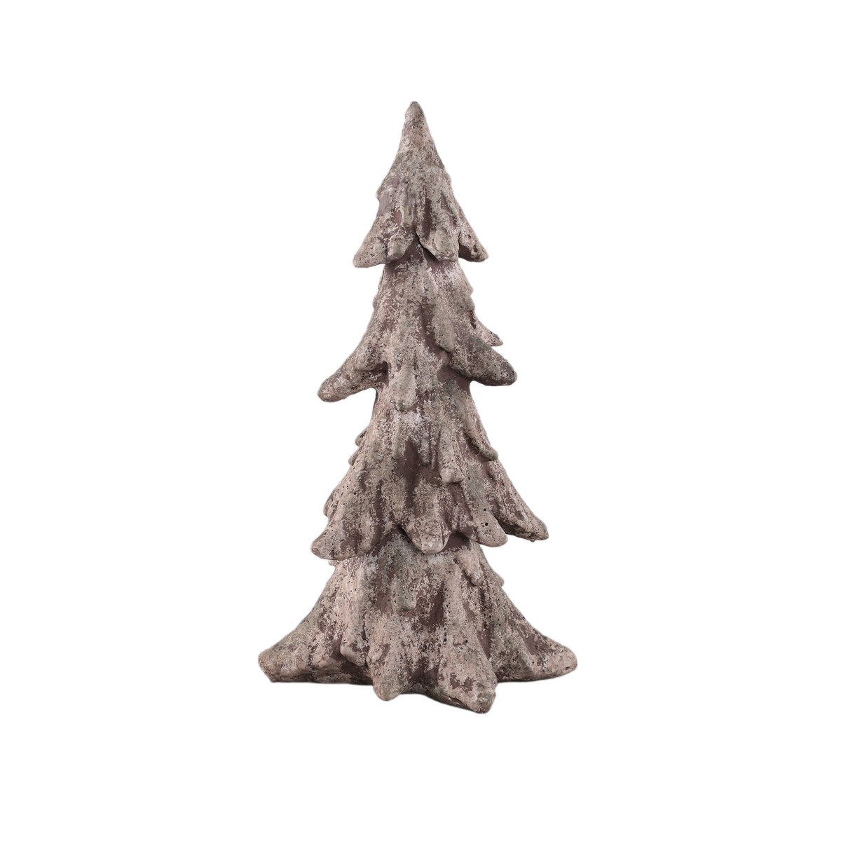 Hascal Kerstboom Beeld Cement Medium van PTMD, kerstboombeeld van lichtbruin cement met hangende takken op witte achtergrond