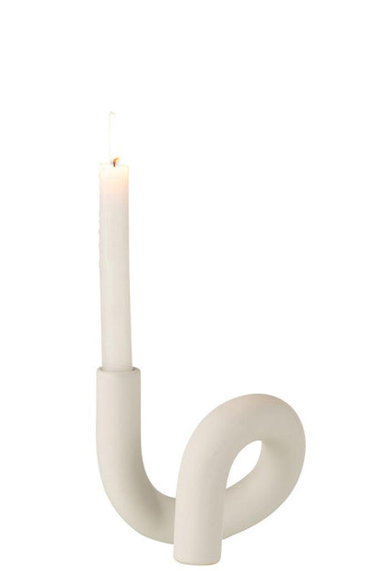 Kaarsenhouder Torsie 1 Candle Keramiek Wit - Kandelaar - J-Line - livinglovely.nl