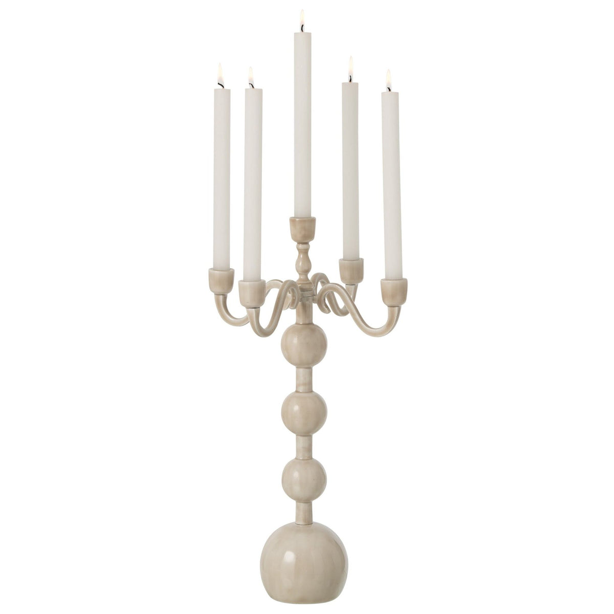 Portavelas de 5 brazos, bola de aluminio, beige claro, grande, J-Line