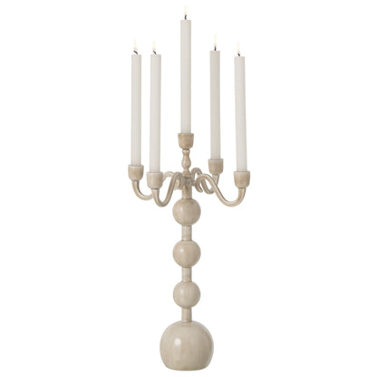 Portavelas de 5 brazos, bola de aluminio, beige claro, grande, J-Line