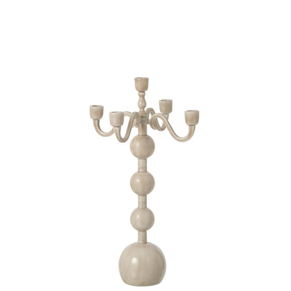 Portavelas de 5 brazos, bola de aluminio, beige claro, grande, J-Line