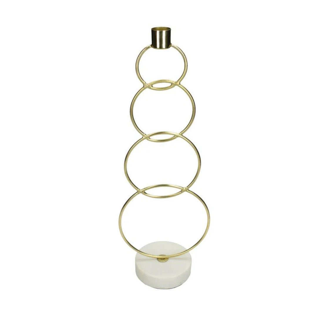 Kandelaar Ringen Goud op marmeren voet 13x9x36cm 1 + 1 Gratis - Kandelaar - Living Lovely - livinglovely.nl