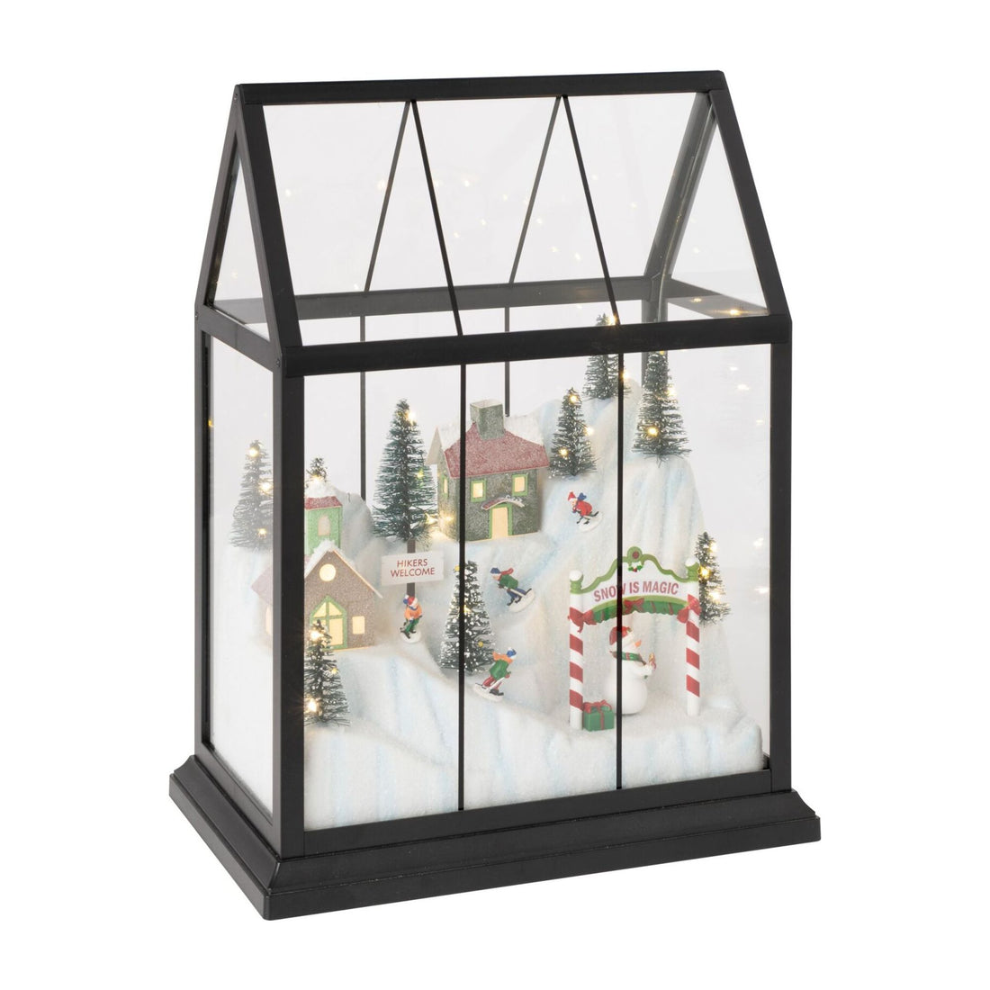 Pueblo navideño de vidrio LED multicolor mediano J-Line