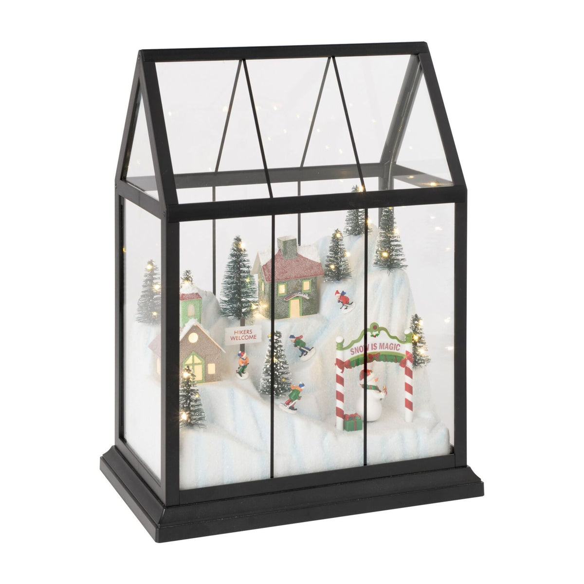 Pueblo navideño de vidrio LED multicolor mediano J-Line