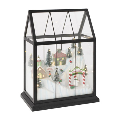 Pueblo navideño de vidrio LED multicolor mediano J-Line
