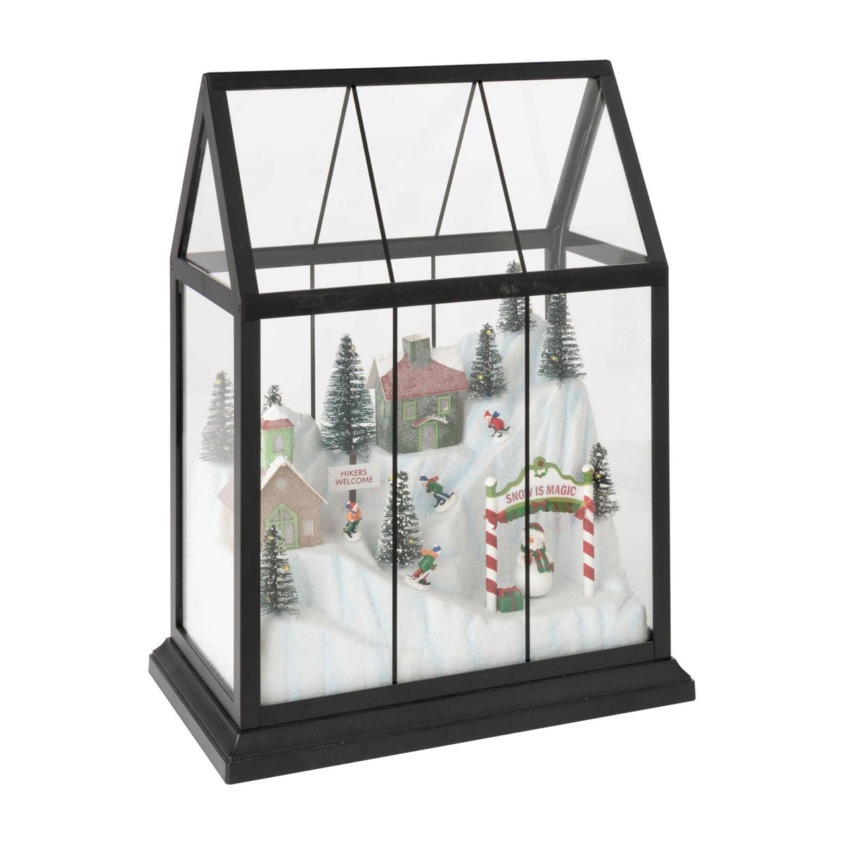 Pueblo navideño de vidrio LED multicolor mediano J-Line