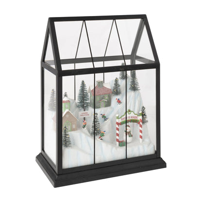 Pueblo navideño de vidrio LED multicolor mediano J-Line