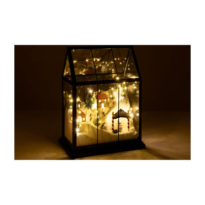 Pueblo navideño de vidrio LED multicolor mediano J-Line