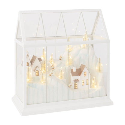 Pueblo navideño de cristal LED blanco/dorado, grande, J-Line