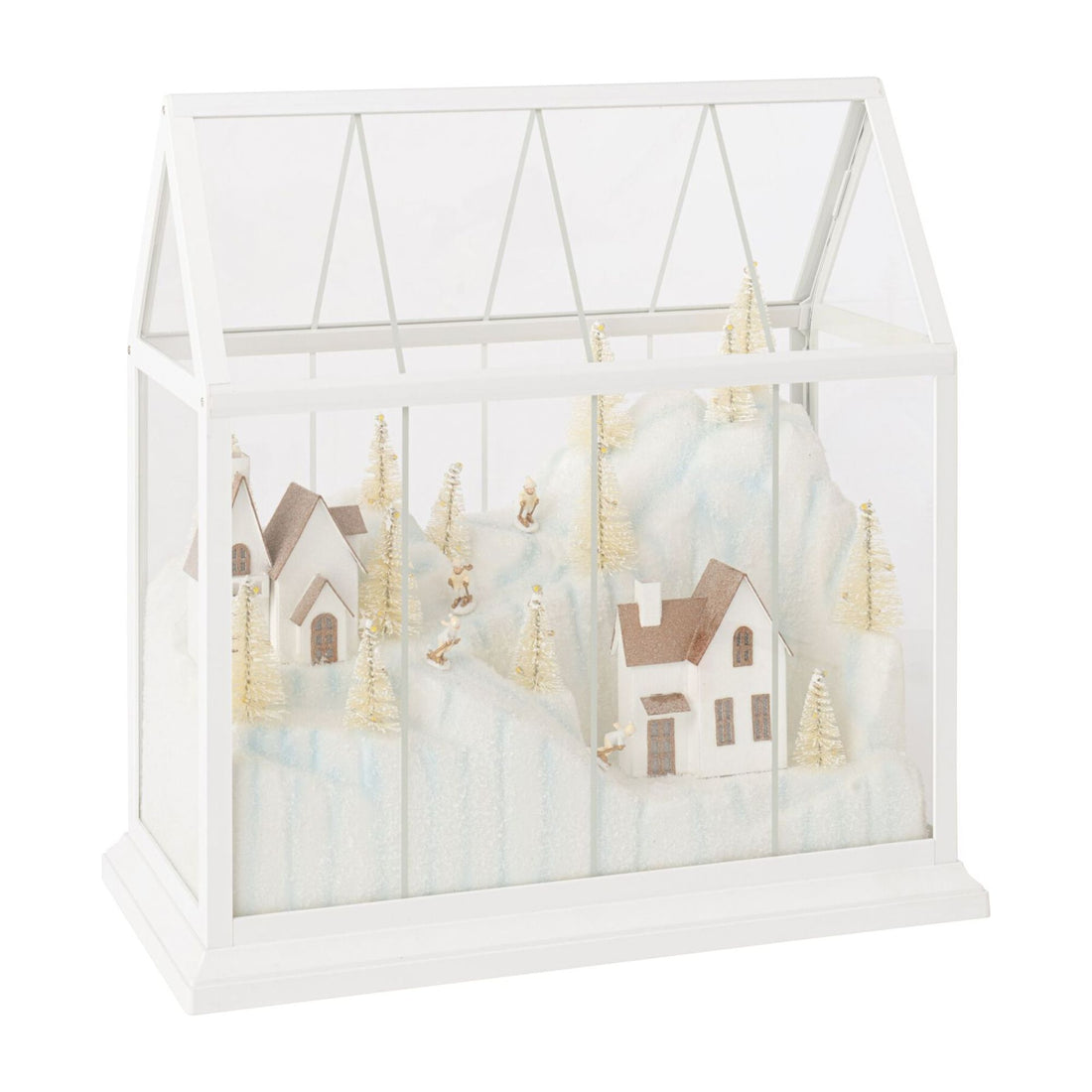 Pueblo navideño de cristal LED blanco/dorado, grande, J-Line