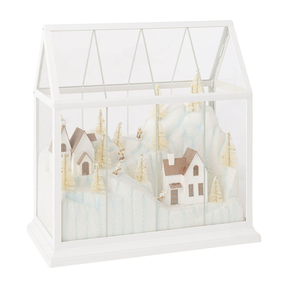 Pueblo navideño de cristal LED blanco/dorado, grande, J-Line