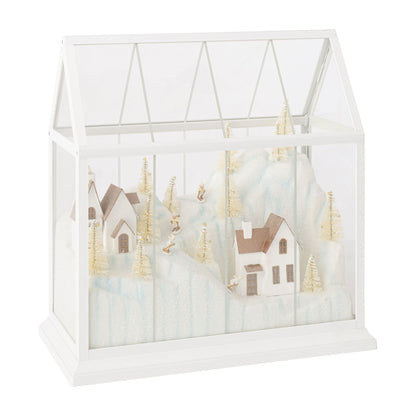 Pueblo navideño de cristal LED blanco/dorado, grande, J-Line