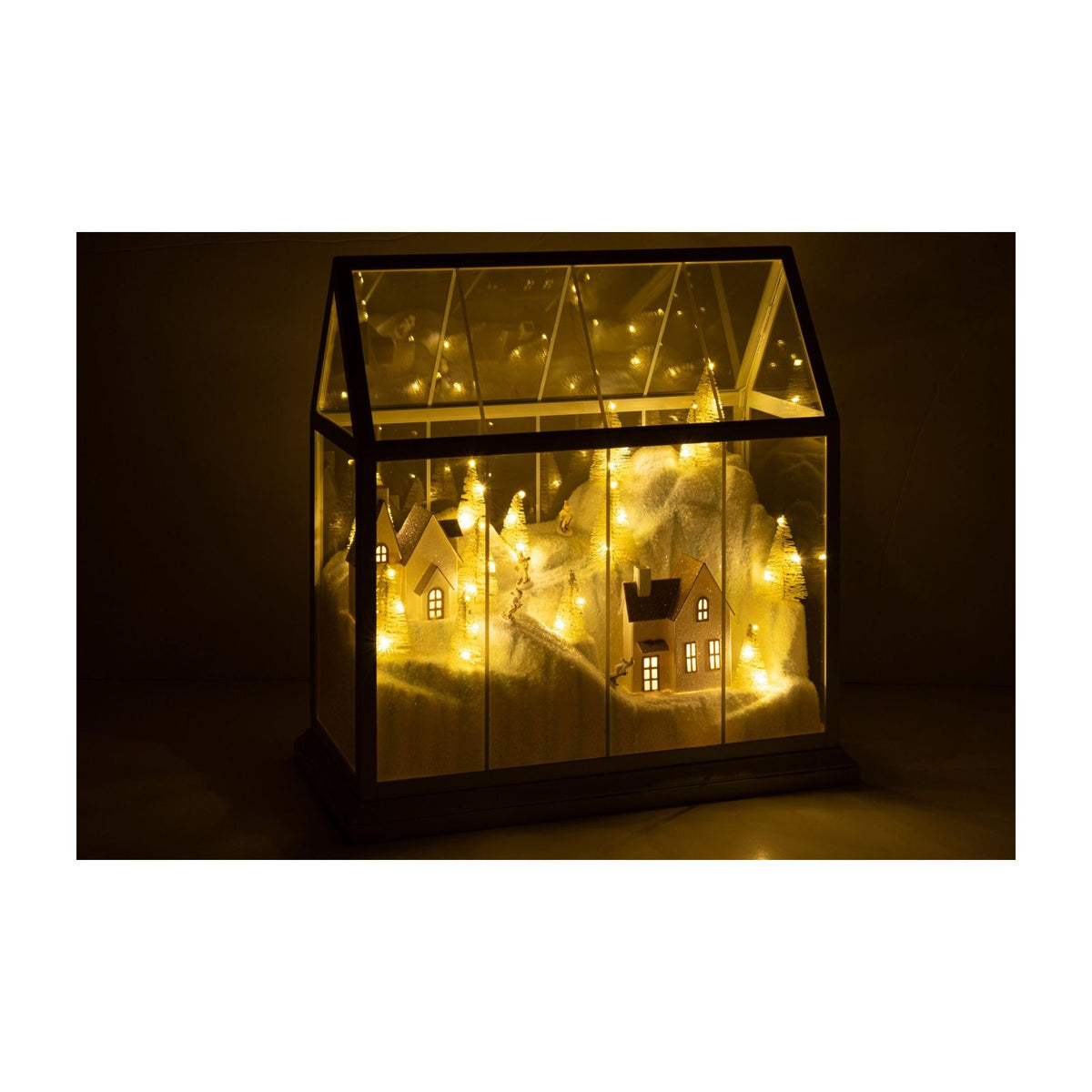 Pueblo navideño de cristal LED blanco/dorado, grande, J-Line