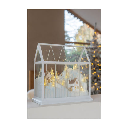 Pueblo navideño de cristal LED blanco/dorado, grande, J-Line