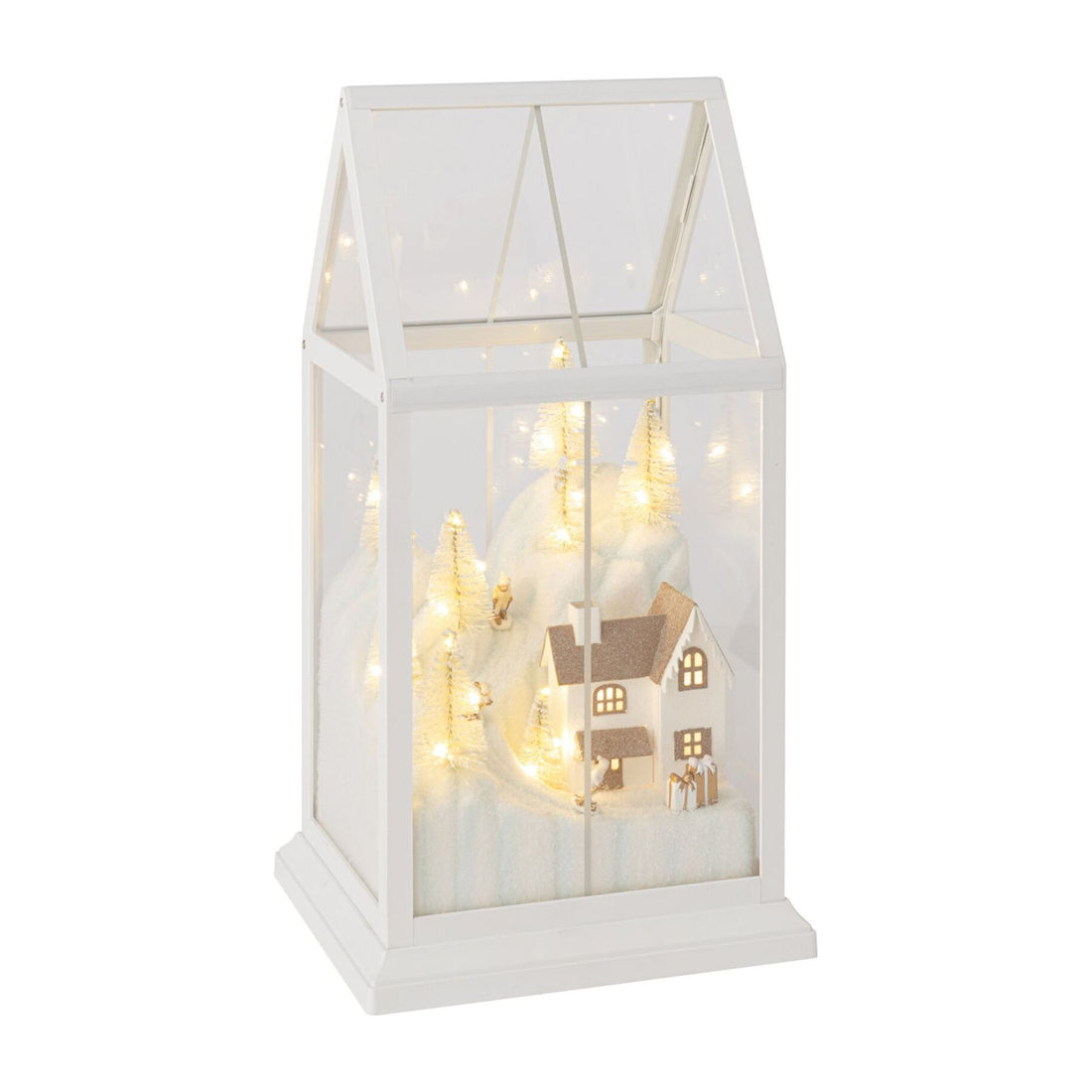 Pueblo navideño de cristal LED blanco/dorado pequeño J-Line