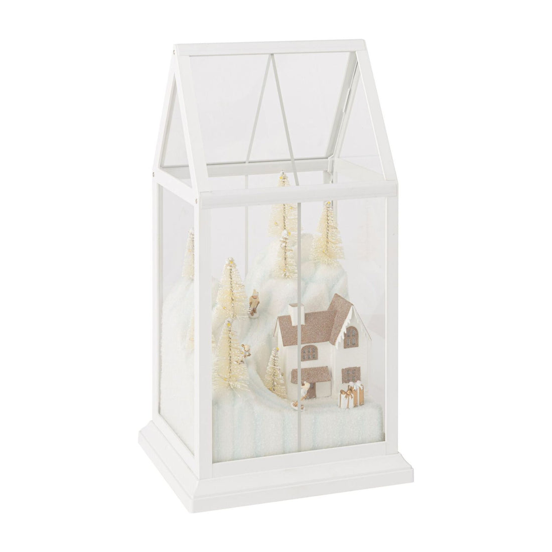 Pueblo navideño de cristal LED blanco/dorado pequeño J-Line