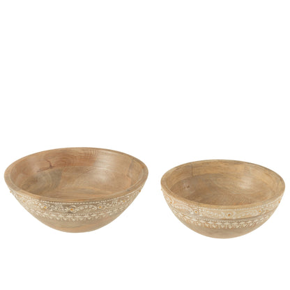Cuencos Cuentas Madera de Mango Natural/Blanco Set de 2 J-Line