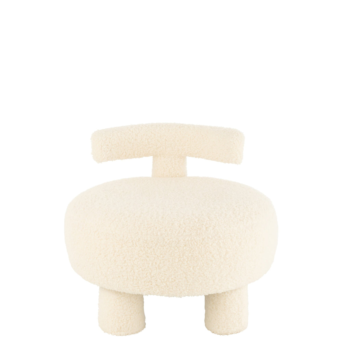 Taburete redondo con respaldo de bouclé blanco J-Line