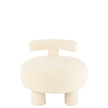 Taburete redondo con respaldo de bouclé blanco J-Line