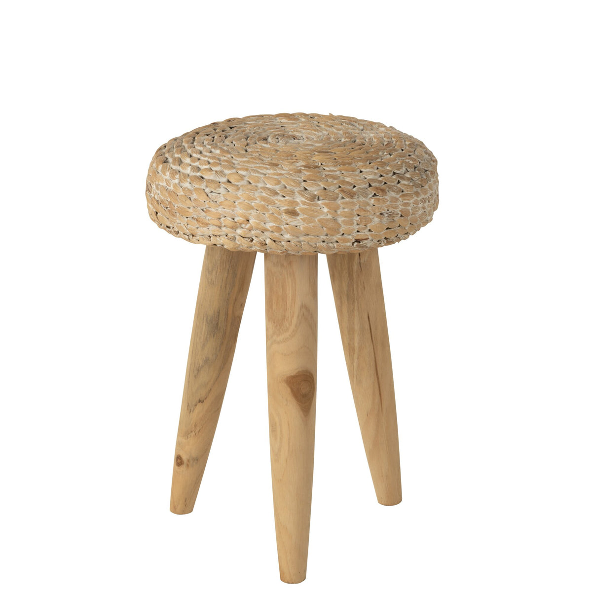 Taburete redondo de madera de teca/jacinto de agua blanco J-Line