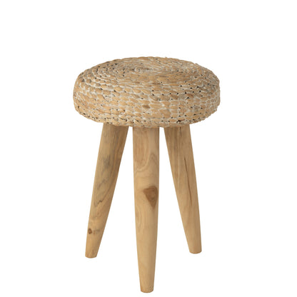 Taburete redondo de madera de teca/jacinto de agua blanco J-Line