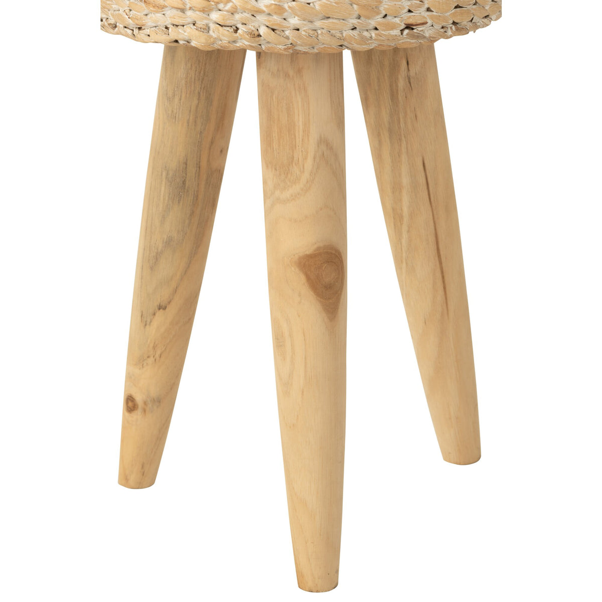 Taburete redondo de madera de teca/jacinto de agua blanco J-Line