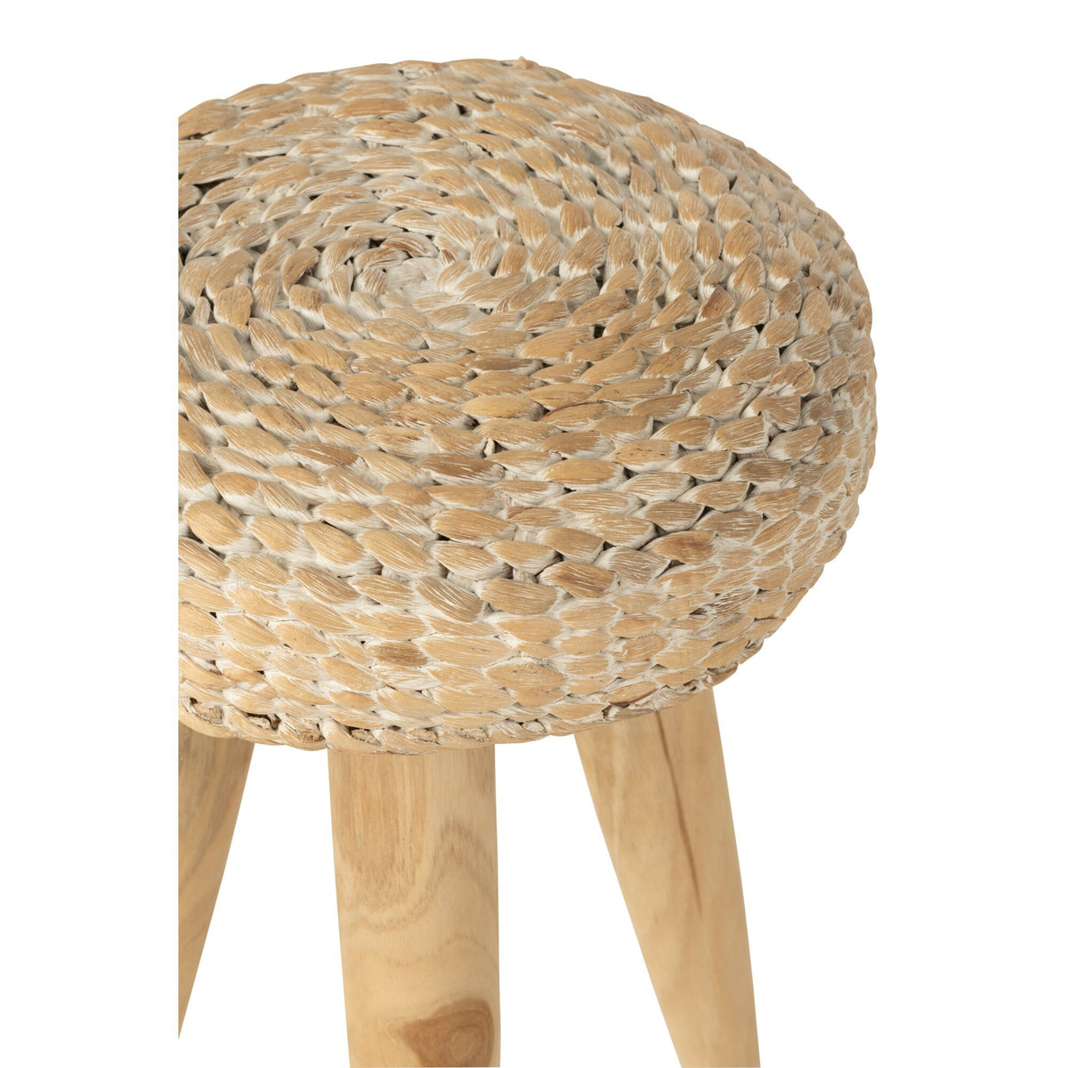 Taburete redondo de madera de teca/jacinto de agua blanco J-Line