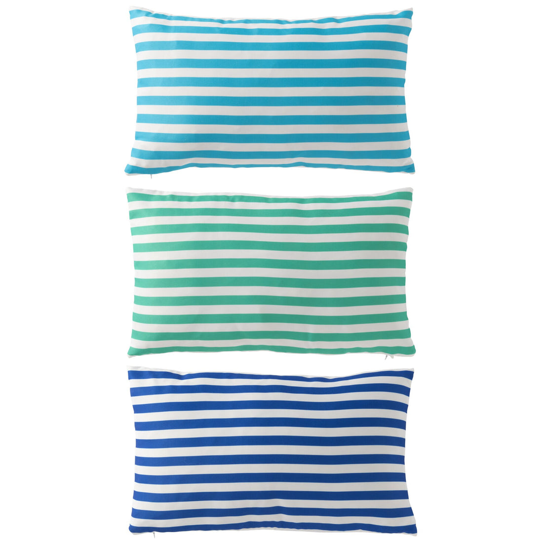 Cojín de exterior rectangular a rayas de poliéster azul/verde, surtido de 3, J-Line