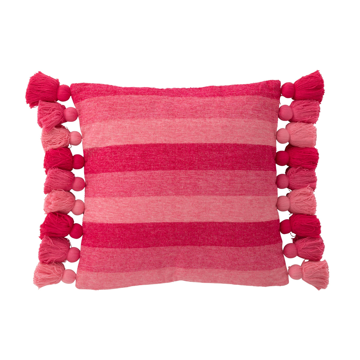 Kussen Strepen + Kwastjes Katoen Roze J-Line - Kussen - J-Line - livinglovely.nl