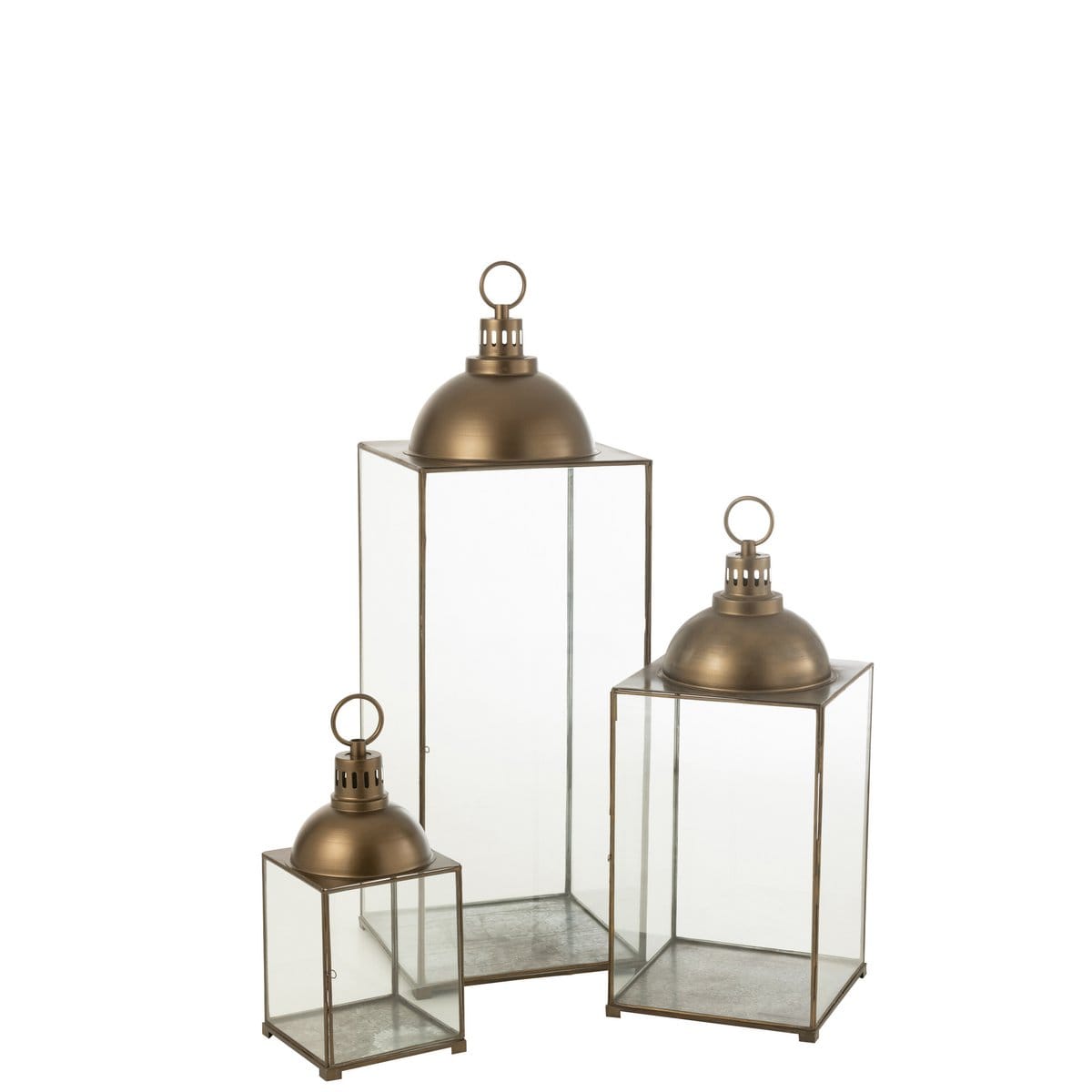 Lantaarn Hagrid van J-Line in brons, 57cm hoog met ruimte voor een stompkaars achter glas