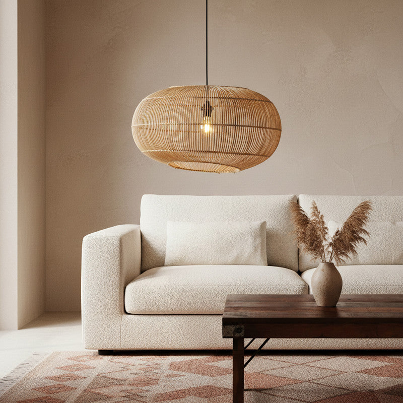 Lámpara colgante Luna Orbit de materiales naturales en bruto