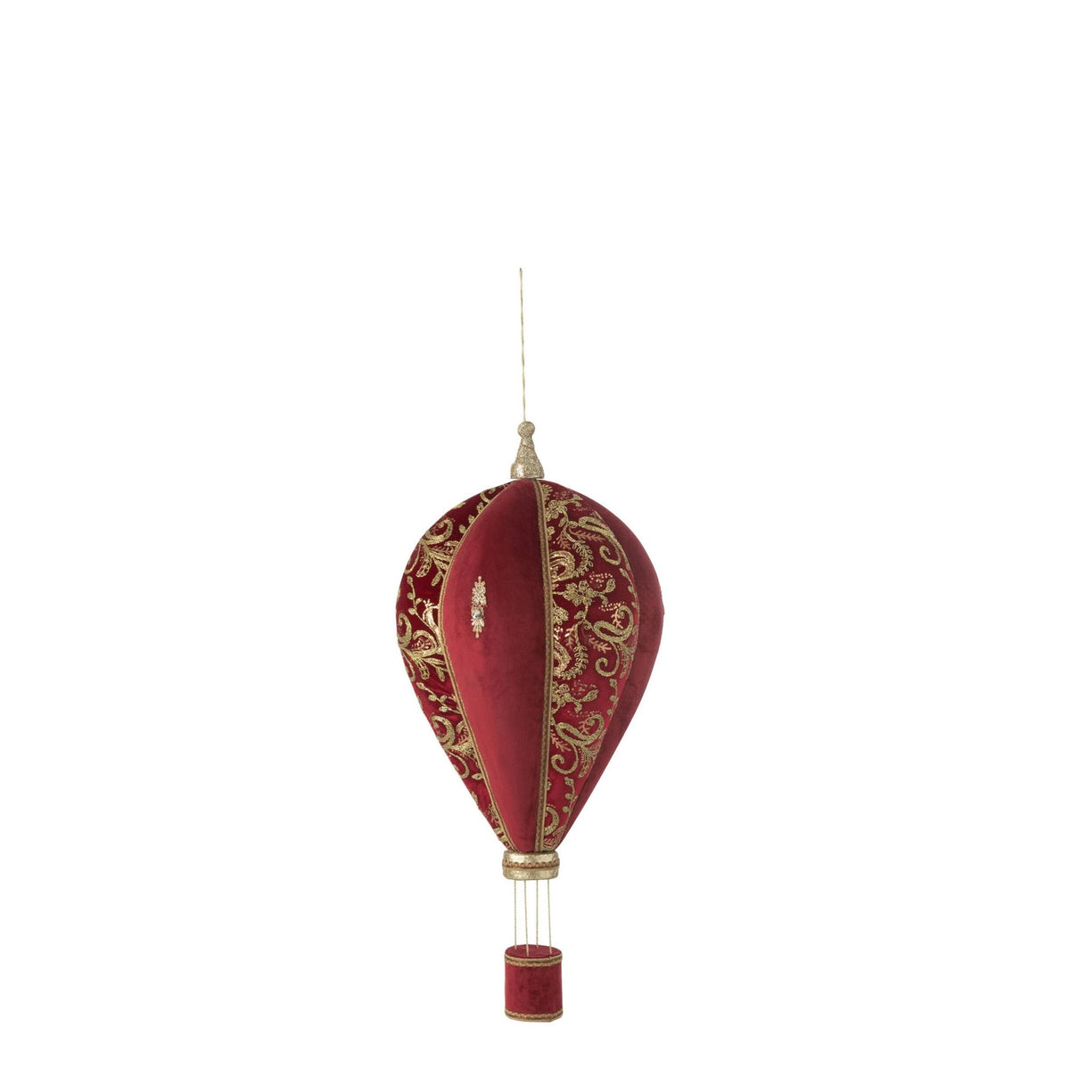 Decoración de globo aerostático rojo/dorado, mediana, Ø 41 cm x Al. 90 cm, J-Line