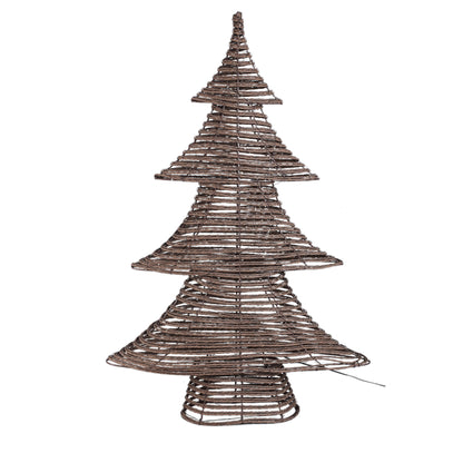 Lucis Kerstboom LED Donkerbruin van PTMD, lichtgevende kerstboom in rotan look van donkerbruin kunststof op witte achtergrond