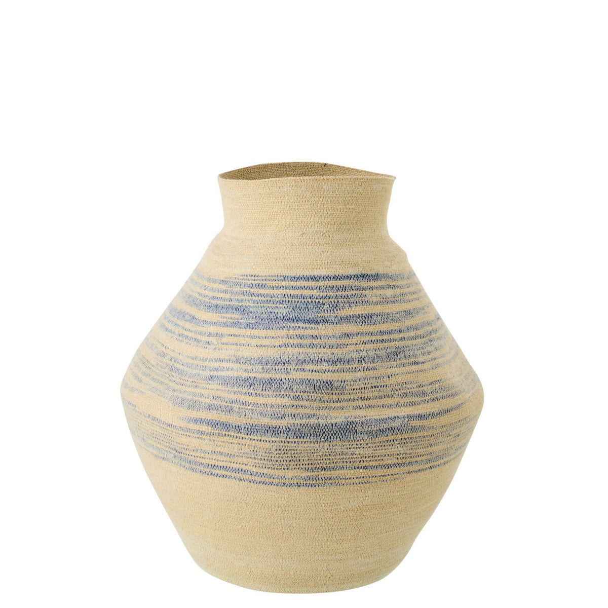 Cesta de hierba marina a rayas natural/azul grande J-Line
