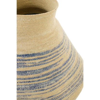 Cesta de hierba marina a rayas natural/azul grande J-Line