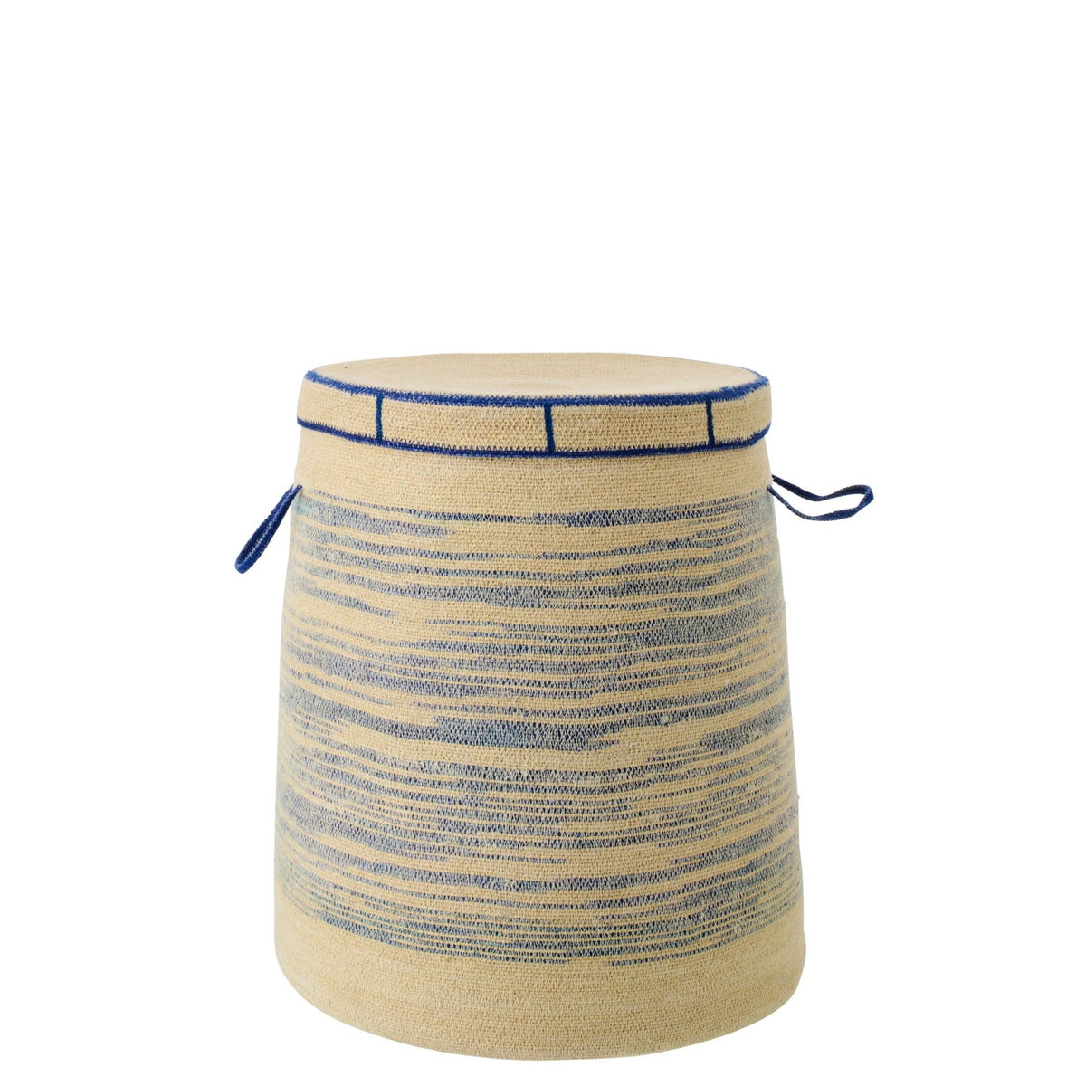 Cesta con asa + tapa a rayas de esparto natural/azul J-Line
