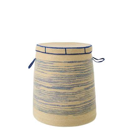 Cesta con asa + tapa a rayas de esparto natural/azul J-Line