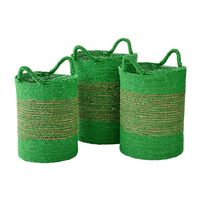 Cestas de Rafia a Rayas Verde/Natural Set de 3 J-Line