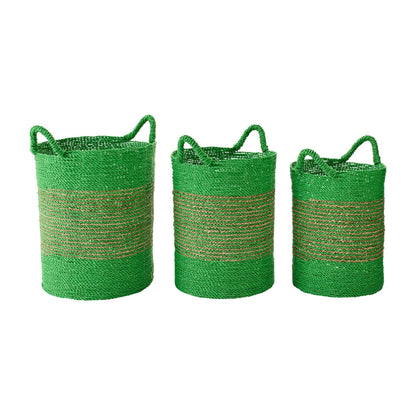Cestas de Rafia a Rayas Verde/Natural Set de 3 J-Line