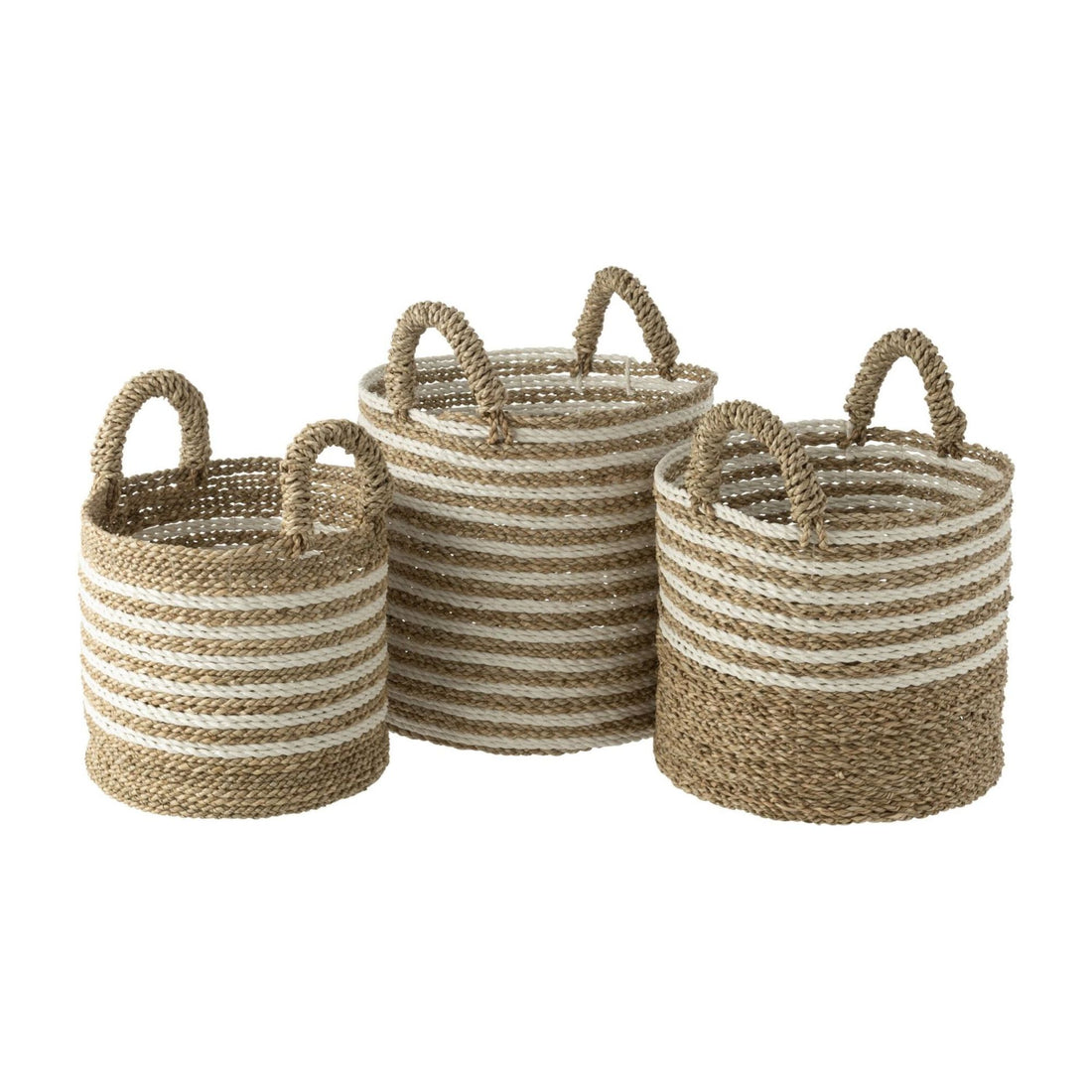 Cestas de Rafia a Rayas Blanco/Natural Set de 3 J-Line