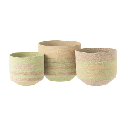 Cestas de Hierba Marina a Rayas Natural/Verde Set de 3 J-Line