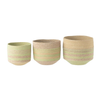 Cestas de Hierba Marina a Rayas Natural/Verde Set de 3 J-Line