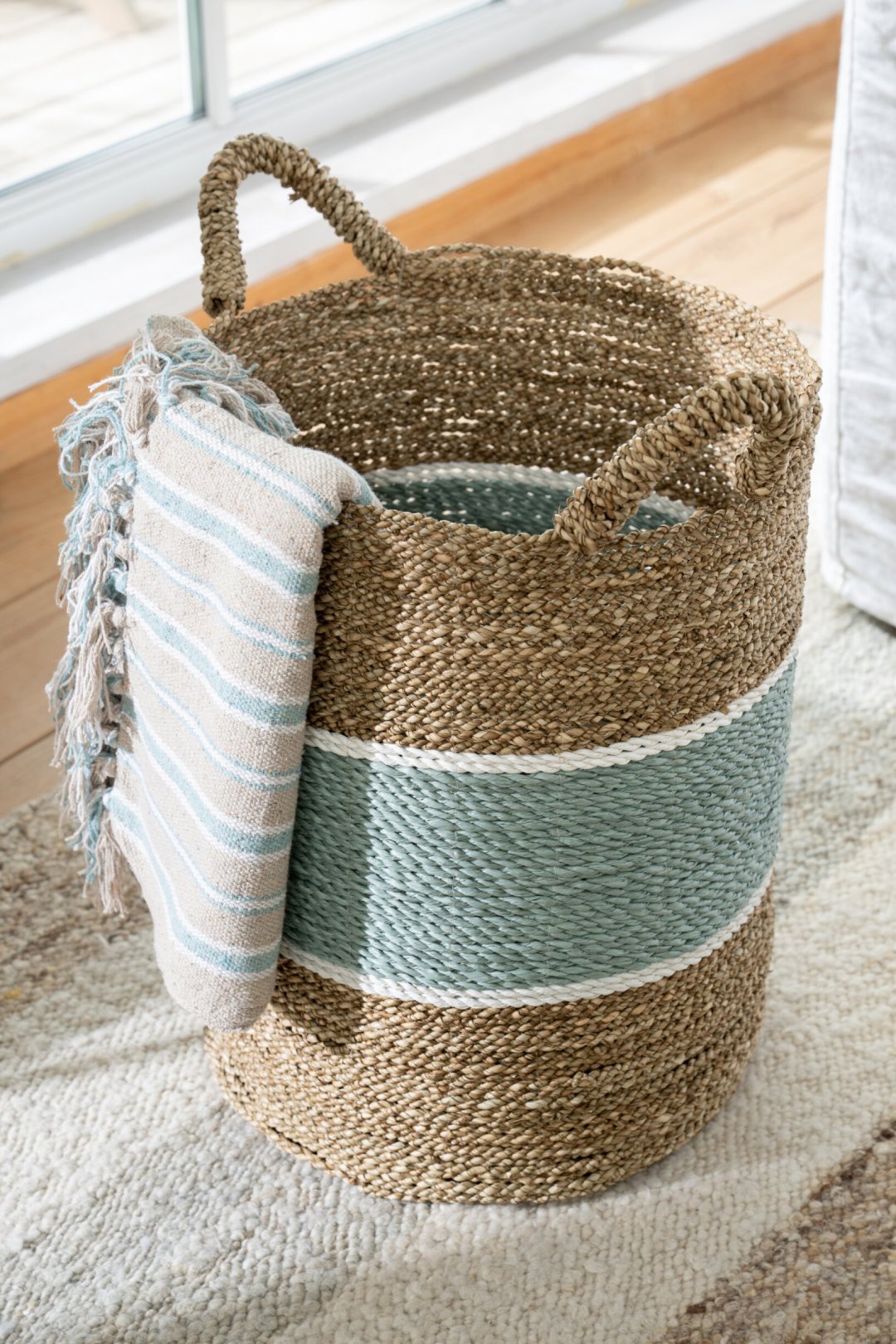 Cestas de Hierba Marina a Rayas Natural/Turquesa Set de 3 J-Line