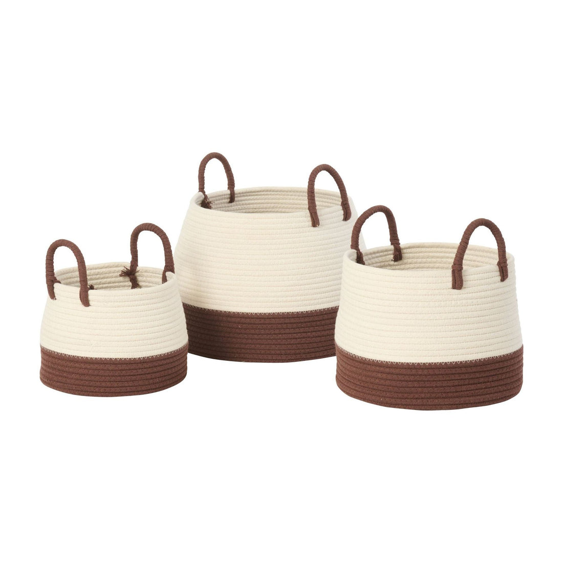 Cestas redondas de poliéster marrón oscuro/blanco con asa, set de 3, J-Line