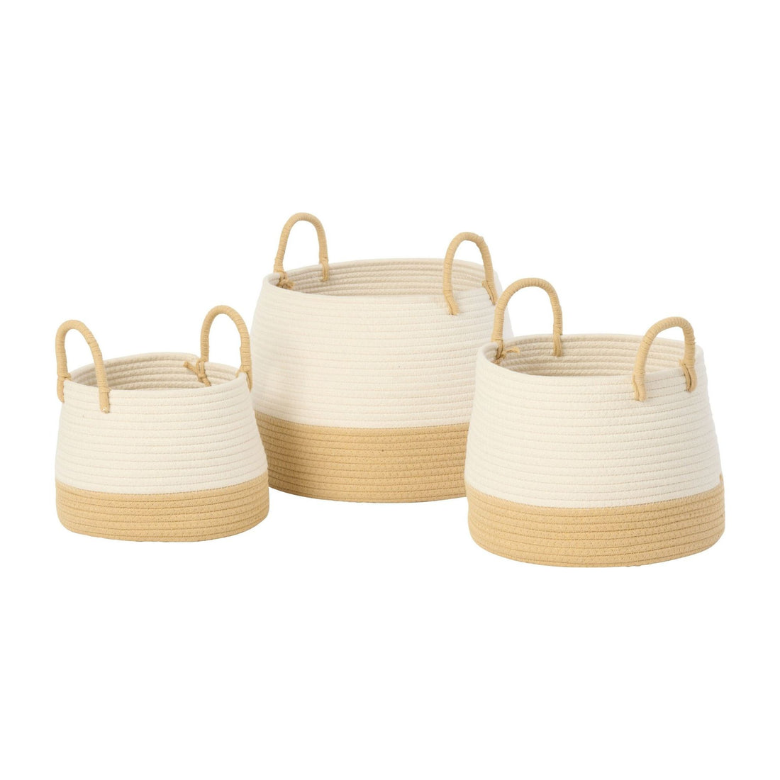 Cestas redondas de poliéster con asa, color natural/blanco, juego de 3 J-Line