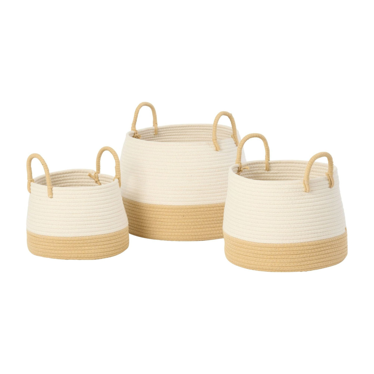 Cestas redondas de poliéster con asa, color natural/blanco, juego de 3 J-Line