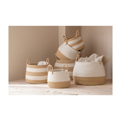Cestas redondas de poliéster con asa, color natural/blanco, juego de 3 J-Line