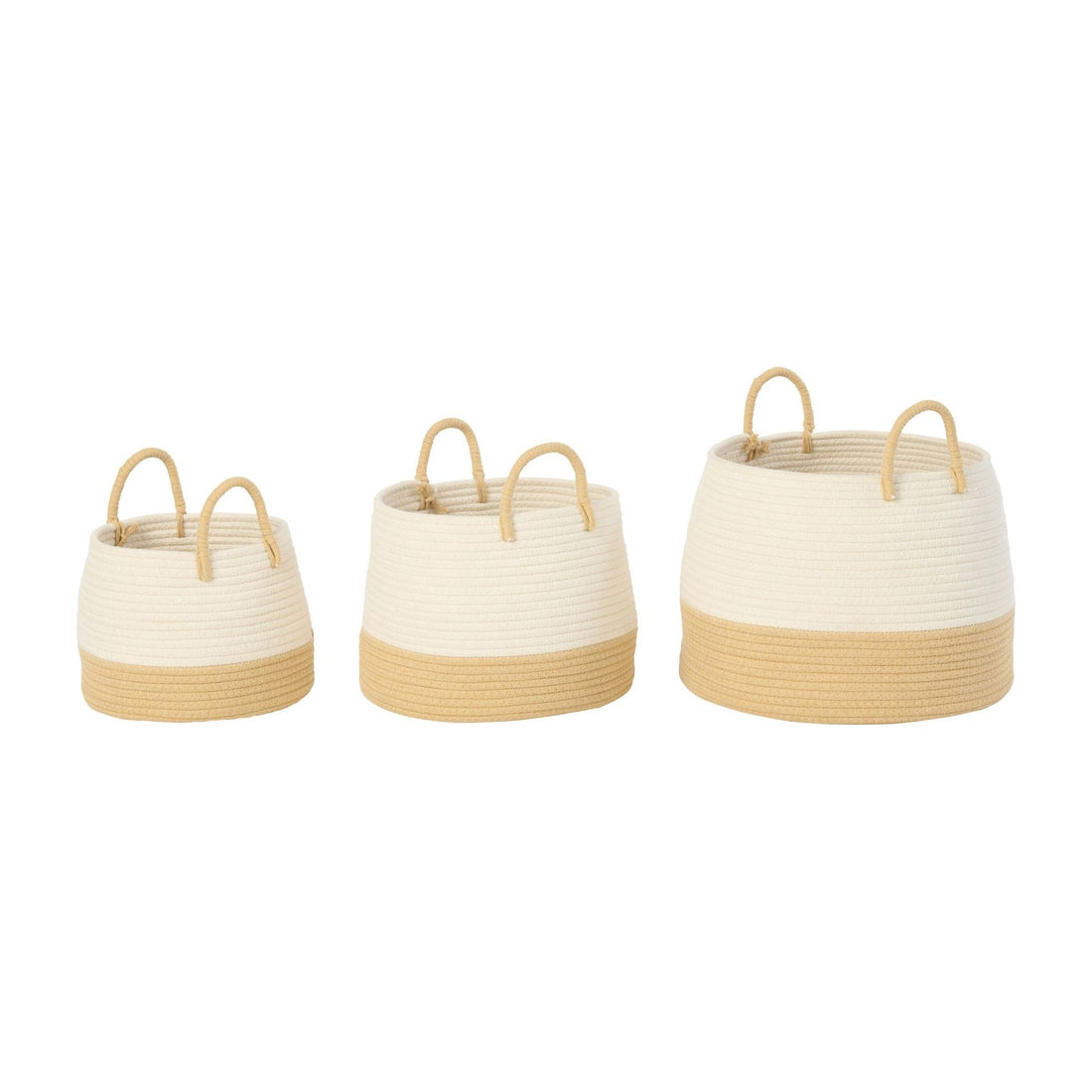 Cestas redondas de poliéster con asa, color natural/blanco, juego de 3 J-Line